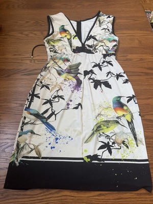 Roberto Cavalli White Bird Print Empire Waist  Soft Stretch It 48