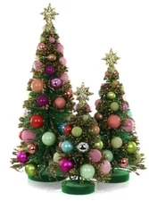 Cody Foster Christmas Vintage Style Green Merry and Bright Trees-Set/3