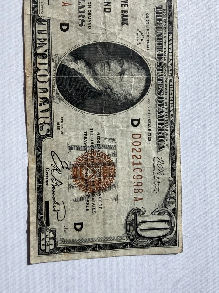 1929 $10 Federal Reserve Banknote Cleveland, OH Brown Seal - Image 3 of 4