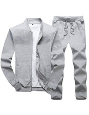 Men's Casual Tracksuit Long Sleeve Running Jogging Athletic Sports Set Gray 2XL