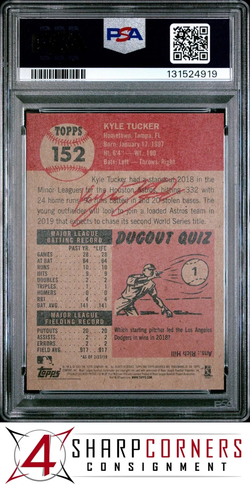 2019 TOPPS LIVING #152 KYLE TUCKER RC ASTROS PSA 10 - Image 2 of 3