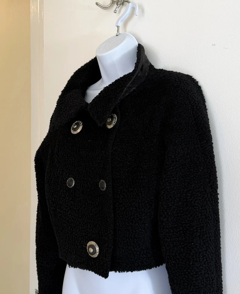 Chaqueta Gianni Versace Couture Otoño/Invierno 1994 Pasarela Negra Recortada Boucle Talla S Foto 3 de 4