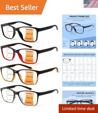 Unisex 4 Pack Progressive Reading Glasses - Lightweight Blue Light Protecting