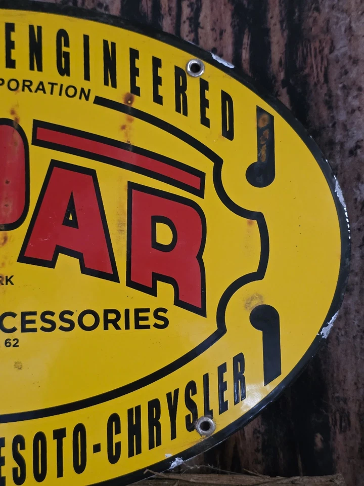 LETRERO DE DISTRIBUIDOR PORCELANA CHRYSLER PIEZAS Y SERVICIO MOPAR VINTAGE 16,5" X 11" Foto 3 de 4