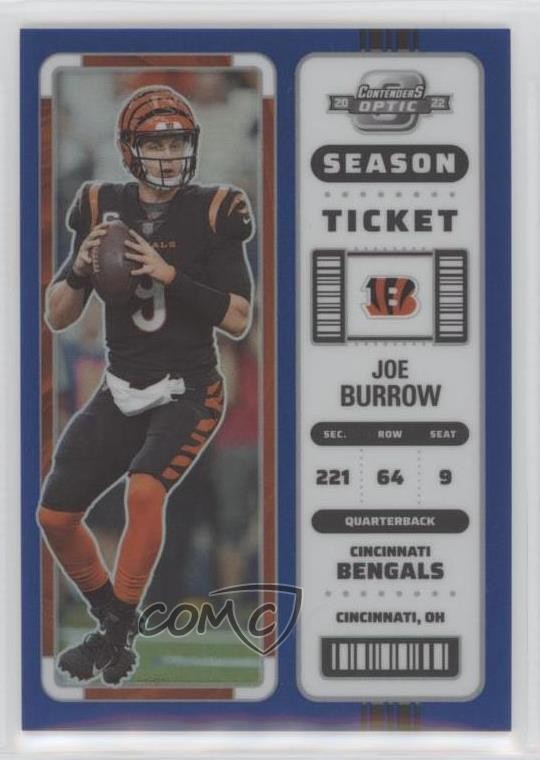 2022 Panini Contenders Optic Season Ticket Blue Prizm 44/99 Joe Burrow #9 8em