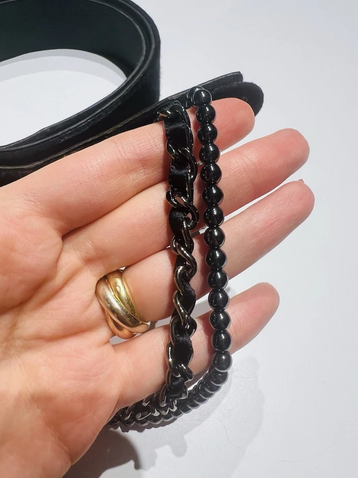 Cinturón Chanel Paris Otoño 2002 Cuero Fieltro Negro Perla Arco Mujer’s Foto 3 de 4