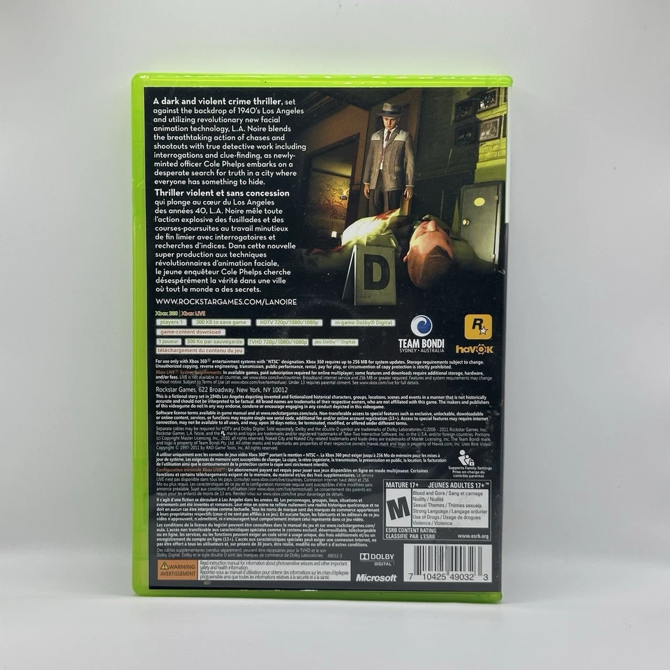 L.A. Noire (Microsoft Xbox 360, 2011) CIB Mint - Image 2 of 3