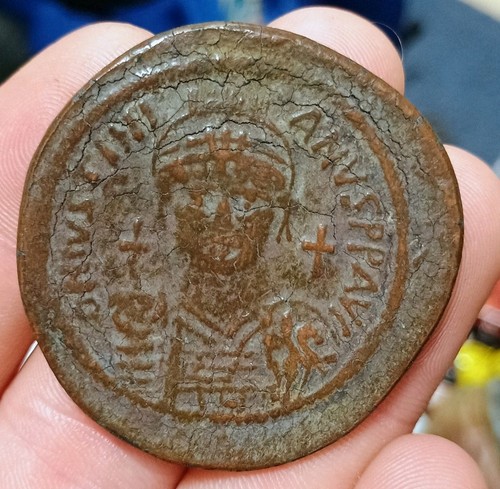 Ancient Bronze Follis Justinian I 40 Nummi 527-565 AD Byzantine Empire Coin