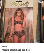 NWT Mapale Two PC Bra And Panty Black Lace Set