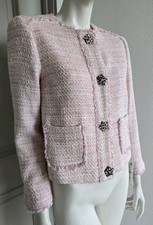 Zara Basic Cropped Tweed Jacket Blazer Rhinestone Buttons Sz S NWT