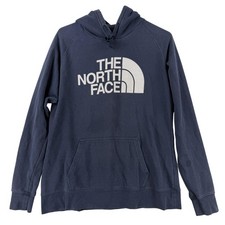 The North Face Hoodie Womens Large Blue Pullover Sweatshirt Logo Fleece Raglan