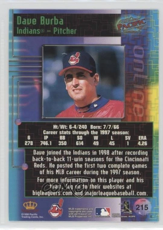 1998 Pacific Online Red Dave Burba #215 - Image 2 of 2