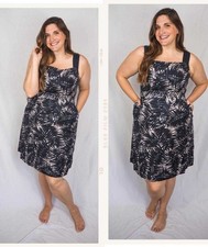 PHASE EIGHT Size UK 16 Women Dress "Patsy" Midi  Black White Palm Belted