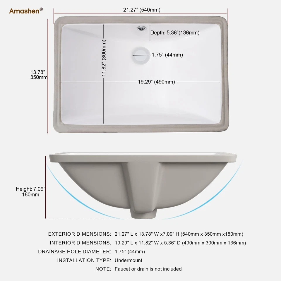 Fregadero de baño rectangular de 21 pulgadas con... Foto 2 de 4