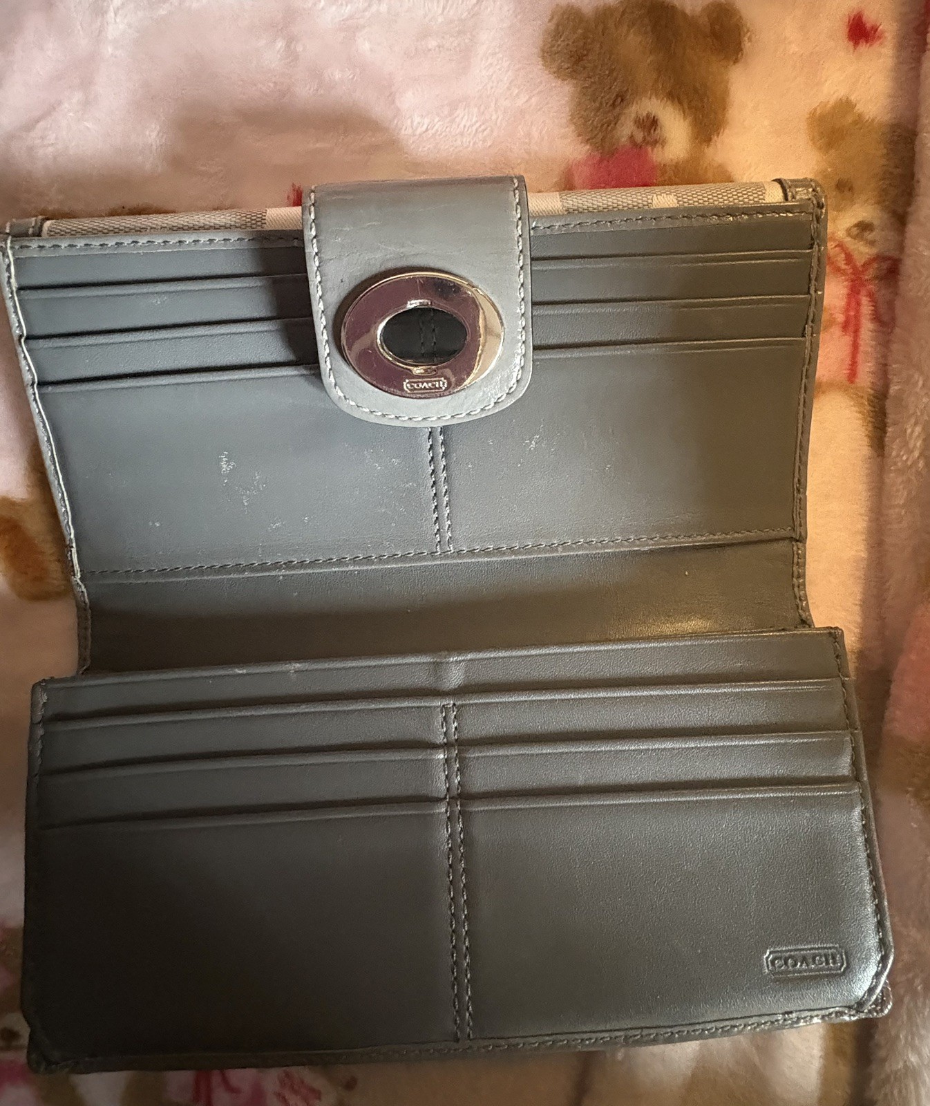 Cute Gray Large Canvas COACH Wallet Organizer w/ Leather Trim, made in Vietnam!  thumbnail 5