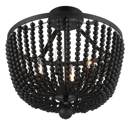 Rylee 4-Light Ceiling Light in Matte Black with Black Wood Beads Crystals - Picture 3 of 7
