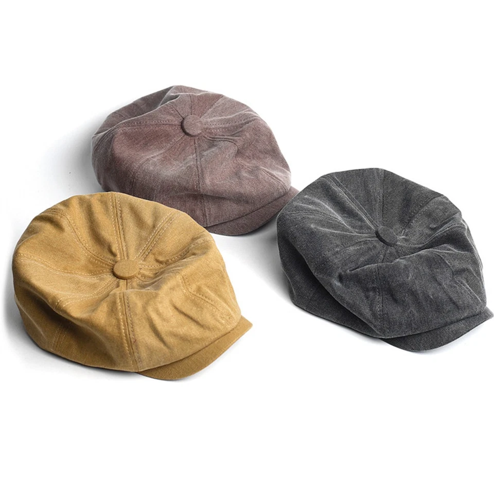 Men Women's Newsboy Cap, Classic Cotton 8 Panel Beret Hat Gatsby Cabbie Flat Hat - Image 2 of 4