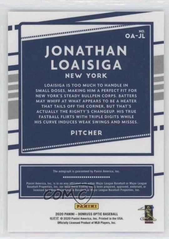 2020 Panini Donruss Optic Optic Auto Jonathan Loaisiga #OA-JL Auto - Image 2 of 2