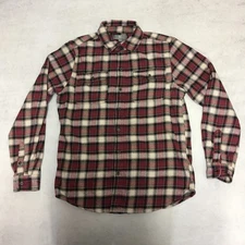 TNL Shirt Mens Small Red Beige Plaid Button Up Flannel Outdoor Lumberjack