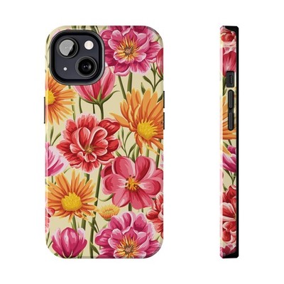 Vintage Floral Tough Phone Case | Pink Orange Flowers | iPhone 13-17 All Models