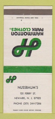 Matchbook Cover - Hammonton Park Clothes Nussbaum's Newark NJ 30 Strike