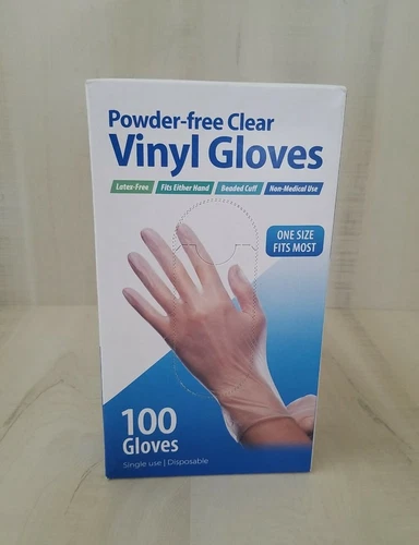 Powder-Free Clear Vinyl Gloves ( 100 gloves ) One Size Fits All Latex-Free dispo