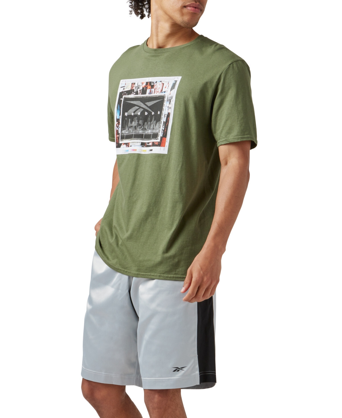 Reebok Mens Mesh-Panel Satin Basketball Shorts SilverBlack 2XL 3890₽