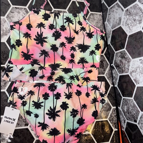 Brand New Girl's HURLEY 2 Piece Tankini Rainbow Palm Tree Swimsuit Size 14/16 - Picture 3 of 3