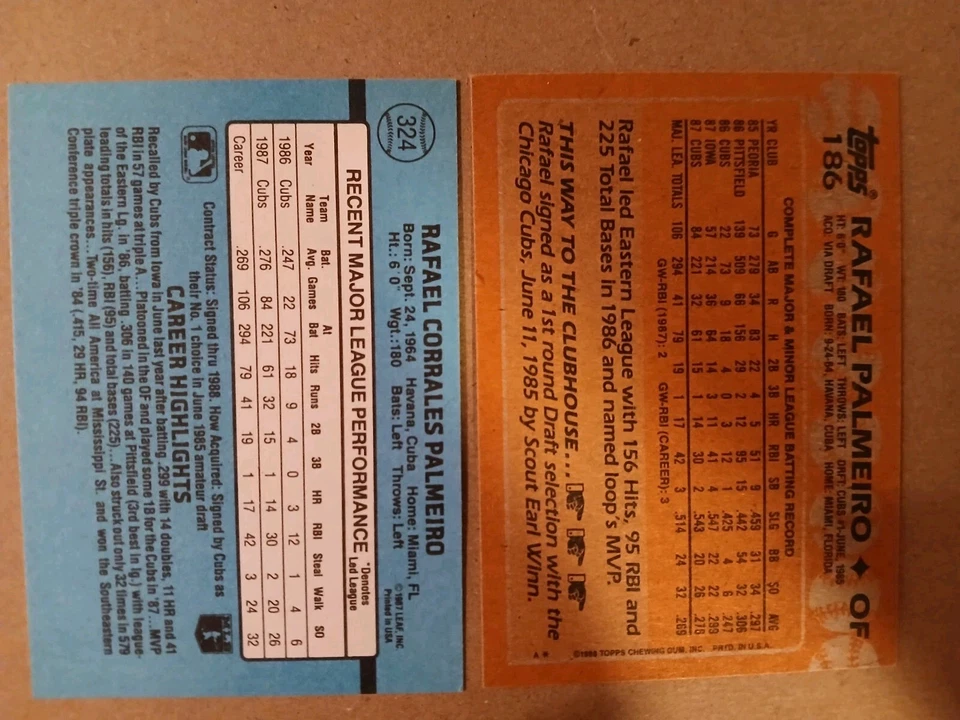 1988 Topps Rafael Palmeiro #186 & 1988 Donruss #324 ( Both Autographed )  - Image 2 of 4
