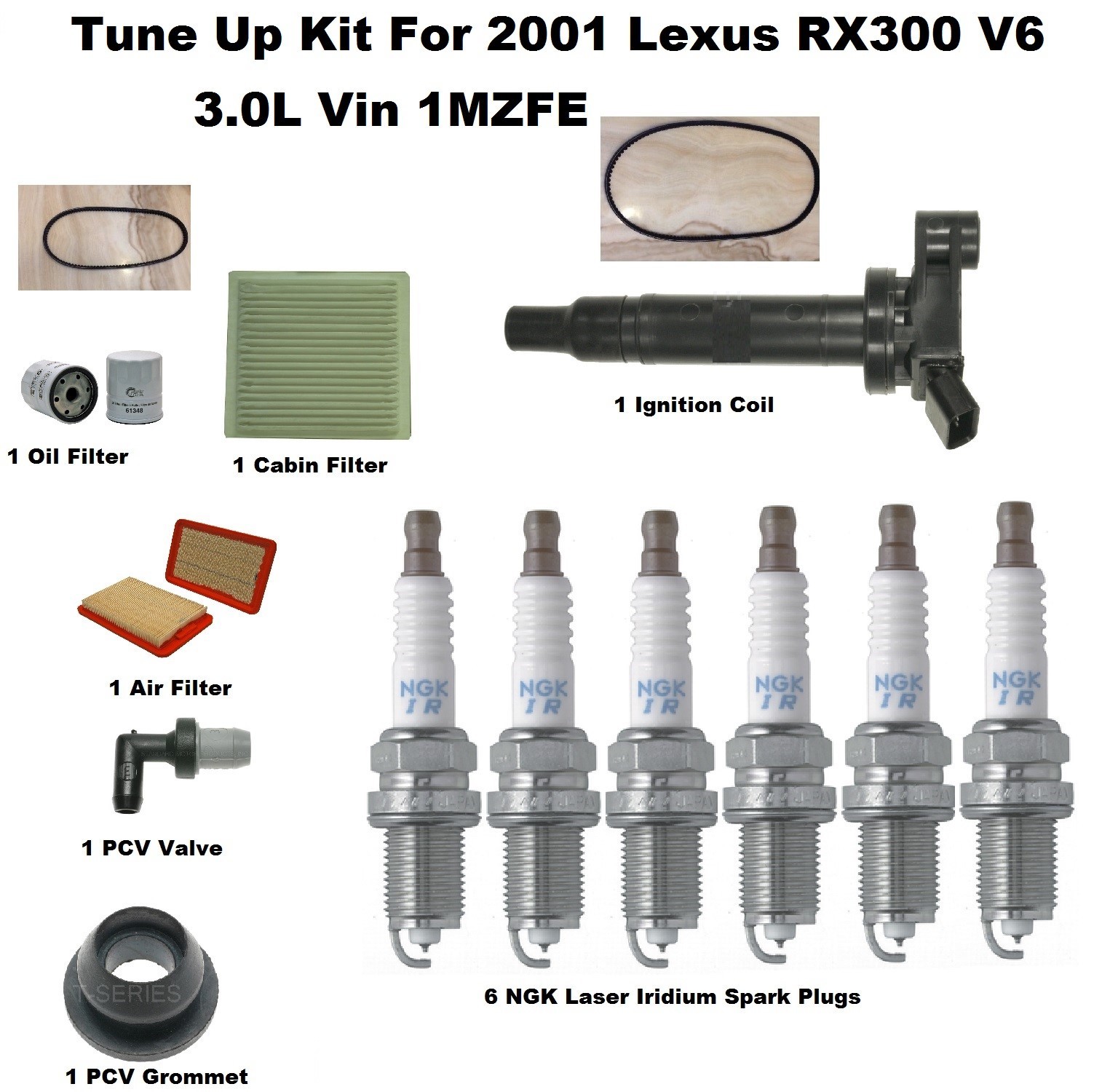 Tune Up Kit for 2001 Lexus RX300 Spark Plug, Air Cabin Oil Filter, Belt