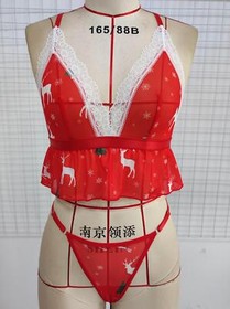 Women Sexy Valentine Lingerie Two Piece Santa Bra Panty Set Red Lace Babydoll US