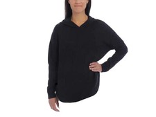 New Chaser Womens Thermal Hoodie, True Black,SMALL Ribbed Polyester Blend