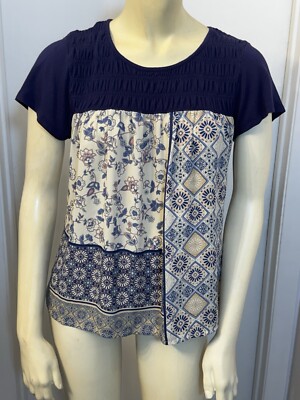 SO Womens Shirt Top Blouse Size M Medium Blue/White