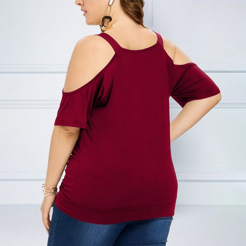 Plus Size Womens Lace Cold Shoulder Short Sleeve Tops Ladies T Shirt Tee Blouse - Picture 7 of 28