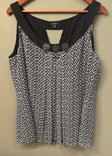 Nine West Woman Sleeveless Embellished Lined Black/Gray Unique Blouse Size 16