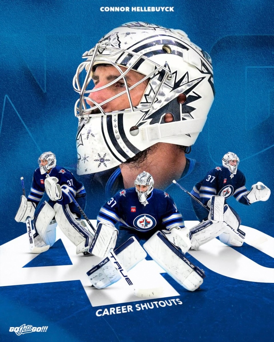 Connor Hellebuyck 40 Career Shutouts Winnipeg Jets 8x10 NHL Hockey Photo