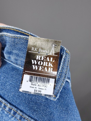 Jeans uomo nuovi con etichette marca RK vero lavoro taglia 36x31 vestibilità rilassata design/logo 5 tasche - Foto 3 di 9