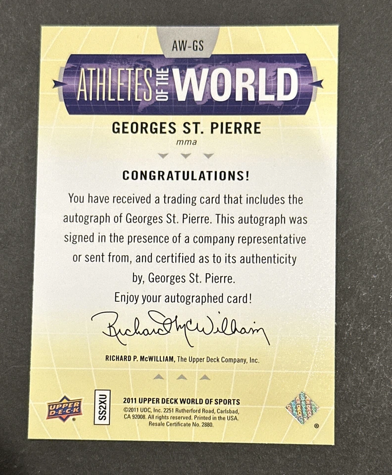 2011 Upper Deck UFC Georges St-Pierre Auto Debut Athletes Of World Mint #AW-GS - Image 2 of 4