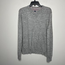 TOMMY HILFIGER Sweater Men Large Heather Gray Pullover 100 Cotton Crewneck