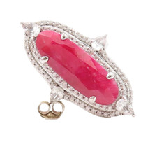 925 Sterling Silver Vintage Ring Large Oval Ruby Halo Topaz Sz 7.5 RG29665