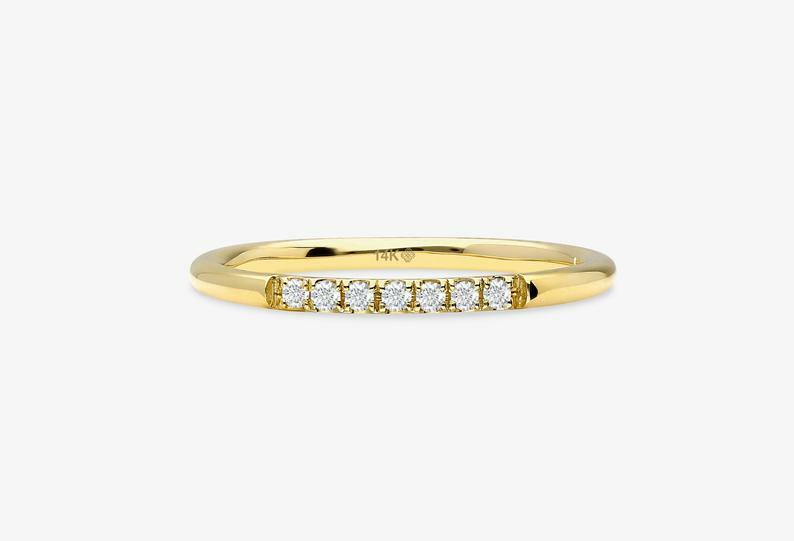 14k Gold Diamond Ring / Vanessa / Solid Gold Band with Full Cut Natural Diamonds