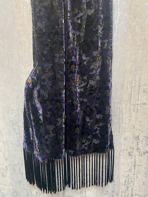Lord Taylor Floral Burnt Silk Blend Velvet Shawl/Scarf with Fringes