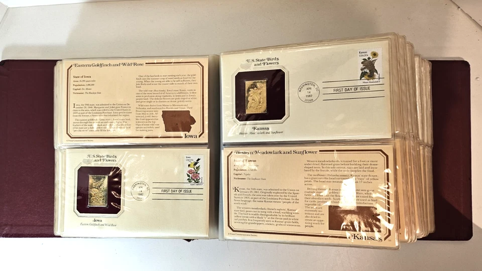 US State Birds & Flowers 1982 Stamp Album 1st Day Covers w 22kt Gold Replicas DC - Image 4 of 4