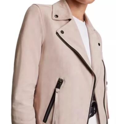 ALLSAINTS Dalby Suede Biker Jacket in Dusty pink Size MSRP