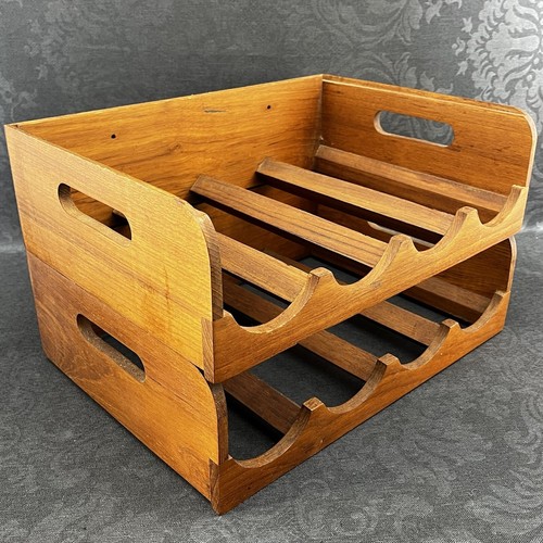 Vintage Teak Wood Wine Rack Holder 8 Bottles Stackable Danish Modern