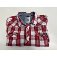 Buffalo David Bitton Men Large Red Plaid Button Down Pocket