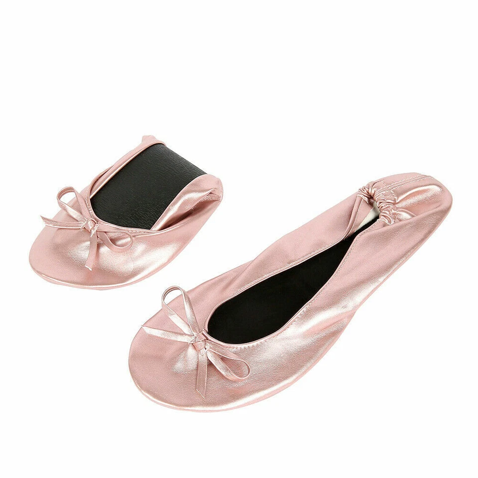 Women Flats Portable Fold Up Ballerina Flat Shoes Roll Up Foldable Ballet Shoes - Image 2 of 4