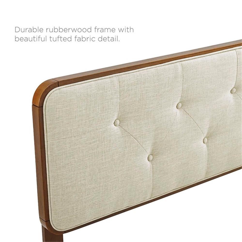 Modway Bridgette Queen Wood Platform Bed with Splayed Legs in Walnut/Beige