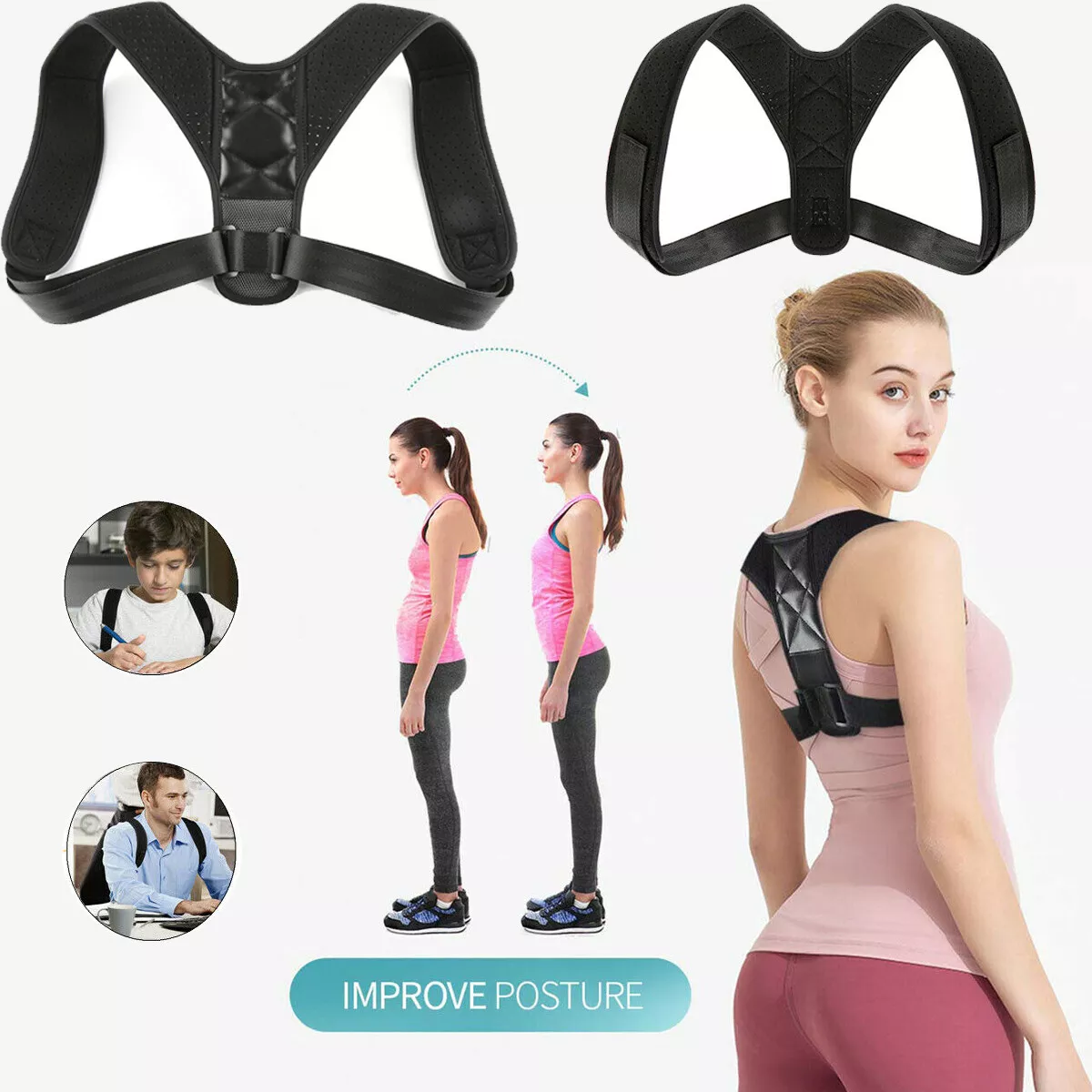 Back Posture Corrector Shoulder Straight Support Brace Belt Therapy Men &  Women