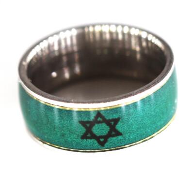 Green Stainless Steel Ring Star of David evil eye Protected Judaica hoop gift